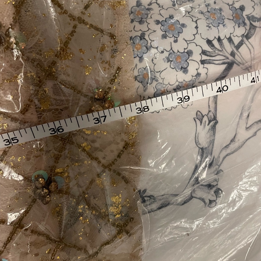 Anthropologie Gold-Beige Beaded V-Neck Midi Dress - Picture 12 of 12